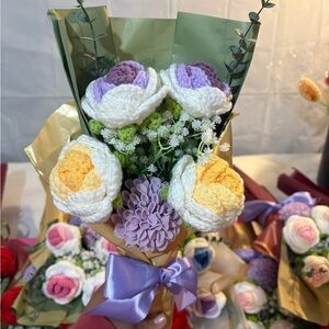 Handcrafted Floral Bouquet with Purple and Yellow Accents